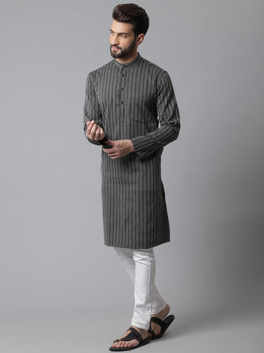 Even Apparels Black Pure Cotton Kurta With Band Collar | Swadesiicart