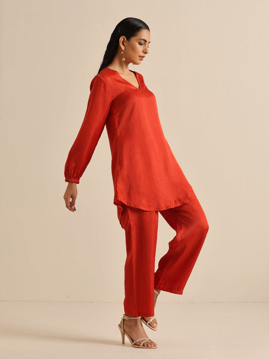 trueBrowns Rust Silk Blend Short Co-Ord Set - Swadesiicart