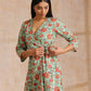 trueBrowns Seafoam Green Overall Floral Block Print Cotton Angrakha Pant Set | Swadesiicart