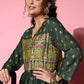 InWeave Women's Bottle Green Gold Border Anarkali Kurta - Swadesiicart