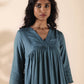 trueBrowns Turquoise Viscose Dobby Flared Kurta Pant Set | Swadesiicart