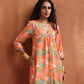 trueBrowns Orange Floral Print A-line Kurta Set | Swadesiicart
