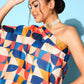 InWeave Women's Multi Geometric Print One Shoulder Top With Palazzo Set - Swadesiicart