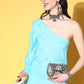 InWeave Women's Sky Blue Mirror Work One Shoulder Kurta Set - Swadesiicart