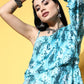 InWeave Women's Sea Blue One Shoulder Rayon Dress - Swadesiicart