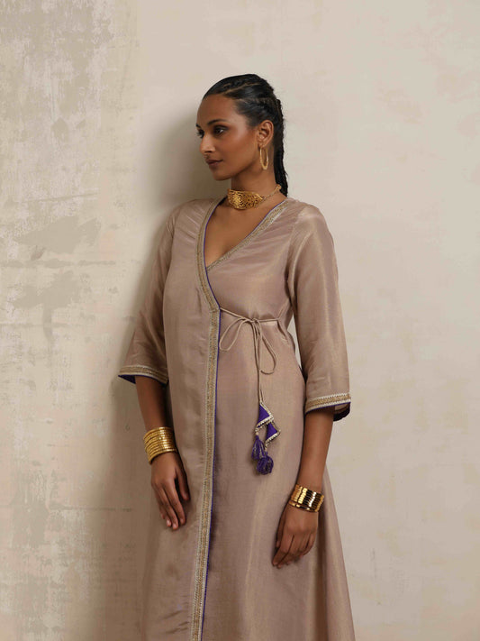 trueBrowns Lilac Tissue Angrakha Kurta Set | Swadesiicart