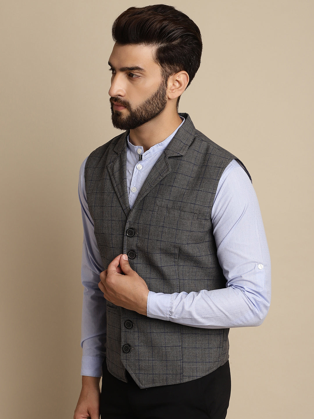 Even Apparels Men's Grey Waistcoat with Notched Lapel | Swadesiicart
