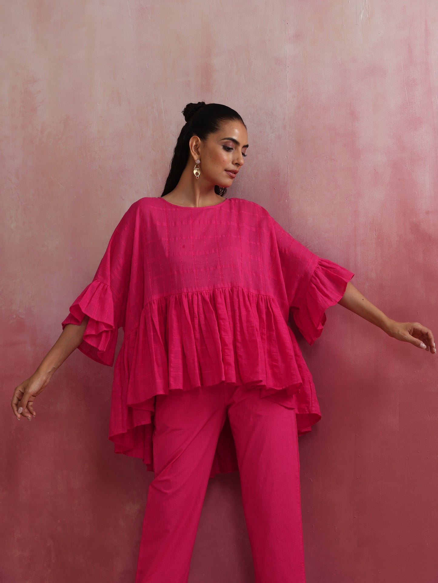 trueBrowns Pink Cotton Dobby Co-ord set - Swadesiicart