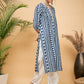 InWeave Women's White Navy Stripe Print Gota Straight Kurta - Swadesiicart