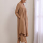 trueBrowns Beige Dobby Gathered Kurta Pant Set | Swadesiicart