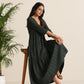 trueBrowns Charcoal Cotton Dobby Tiered Dress - Swadesiicart