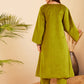 InWeave Women's Olive V Neck Asymmetrical Pleated Velvet Kurta Set - Swadesiicart