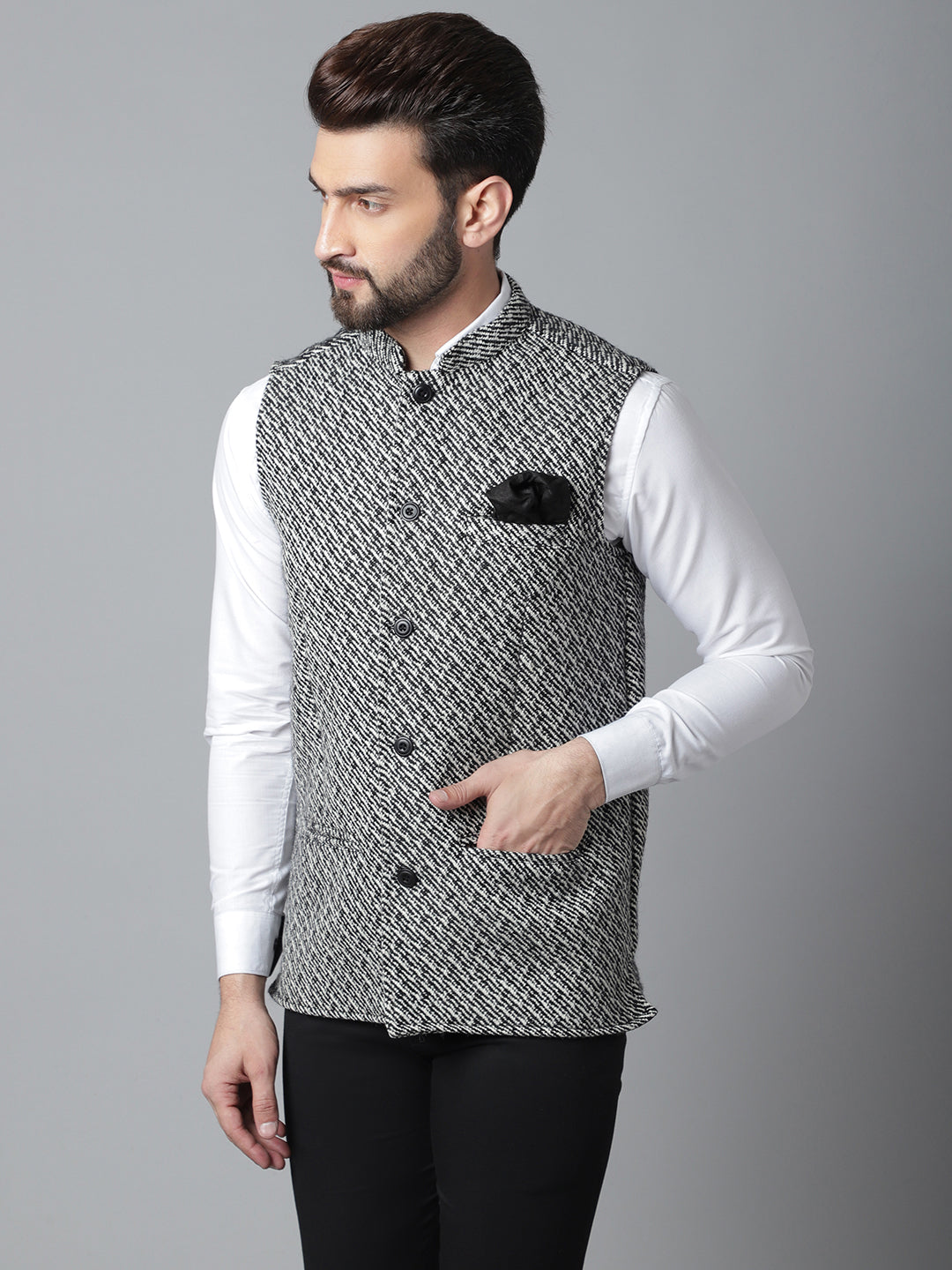 Even Apparels Men's Grey Pure Wool Nehru Jacket | Swadesiicart
