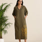 trueBrowns Olive Cotton Embroidered Dress | Swadesiicart