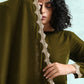 trueBrowns Mehandi Velvet Lace Shawl | Swadesiicart