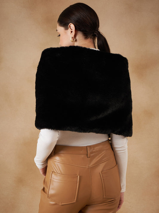 InWeave Women's Black Long Faux Fur Cape - Swadesiicart