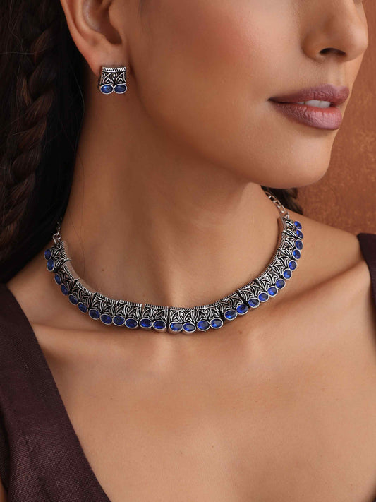 trueBrowns Silver Tone Beaded Necklace Set - Swadesiicart