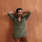 trueBrowns Men's Olive Green Cotton Dobby Short Kurta | Swadesiicart