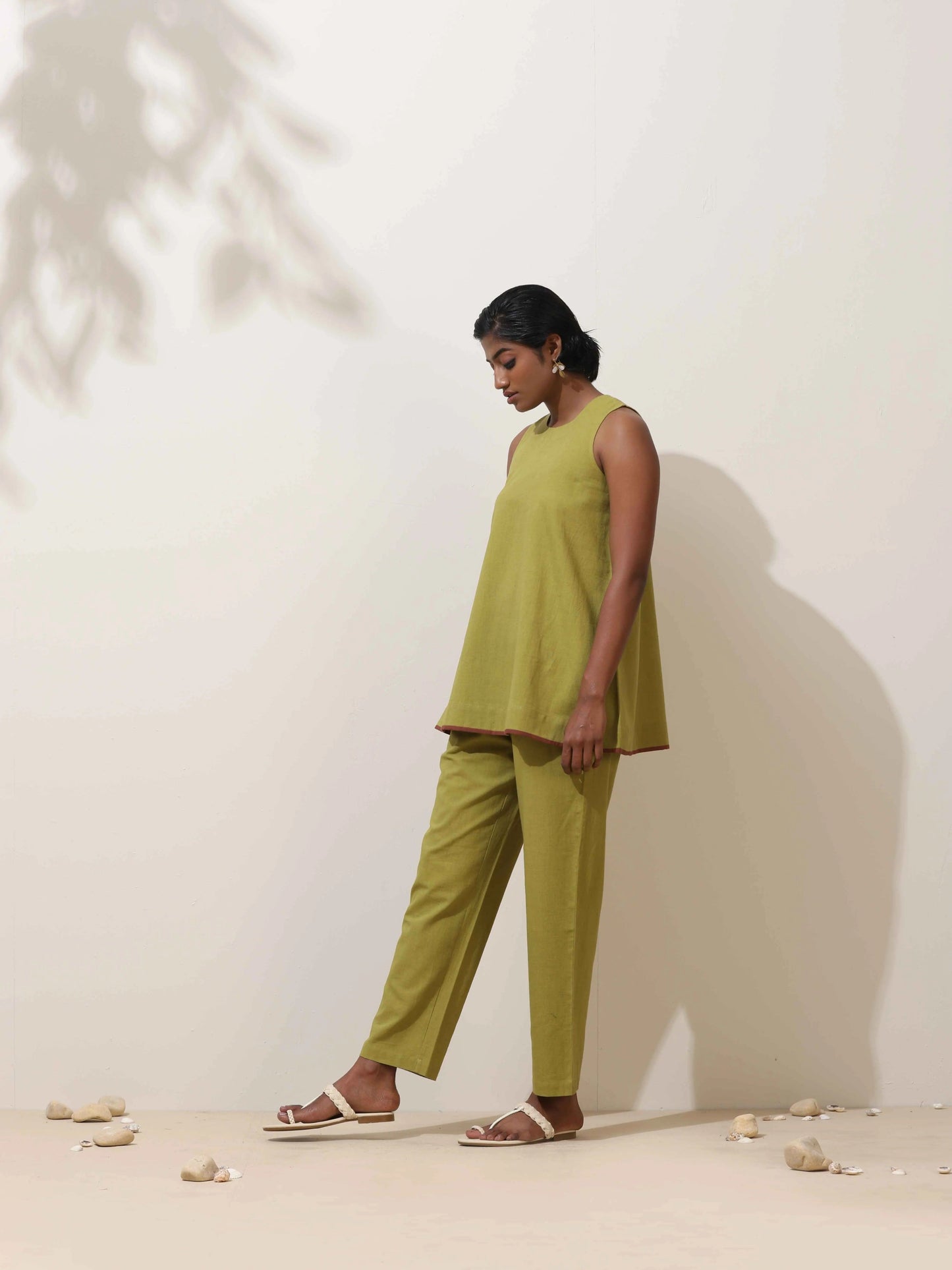 trueBrowns Pear Green Cotton Linen Co-Ord Set - Swadesiicart