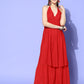 InWeave Women's Red Lace Work Backless Kurta Sharara Set - Swadesiicart