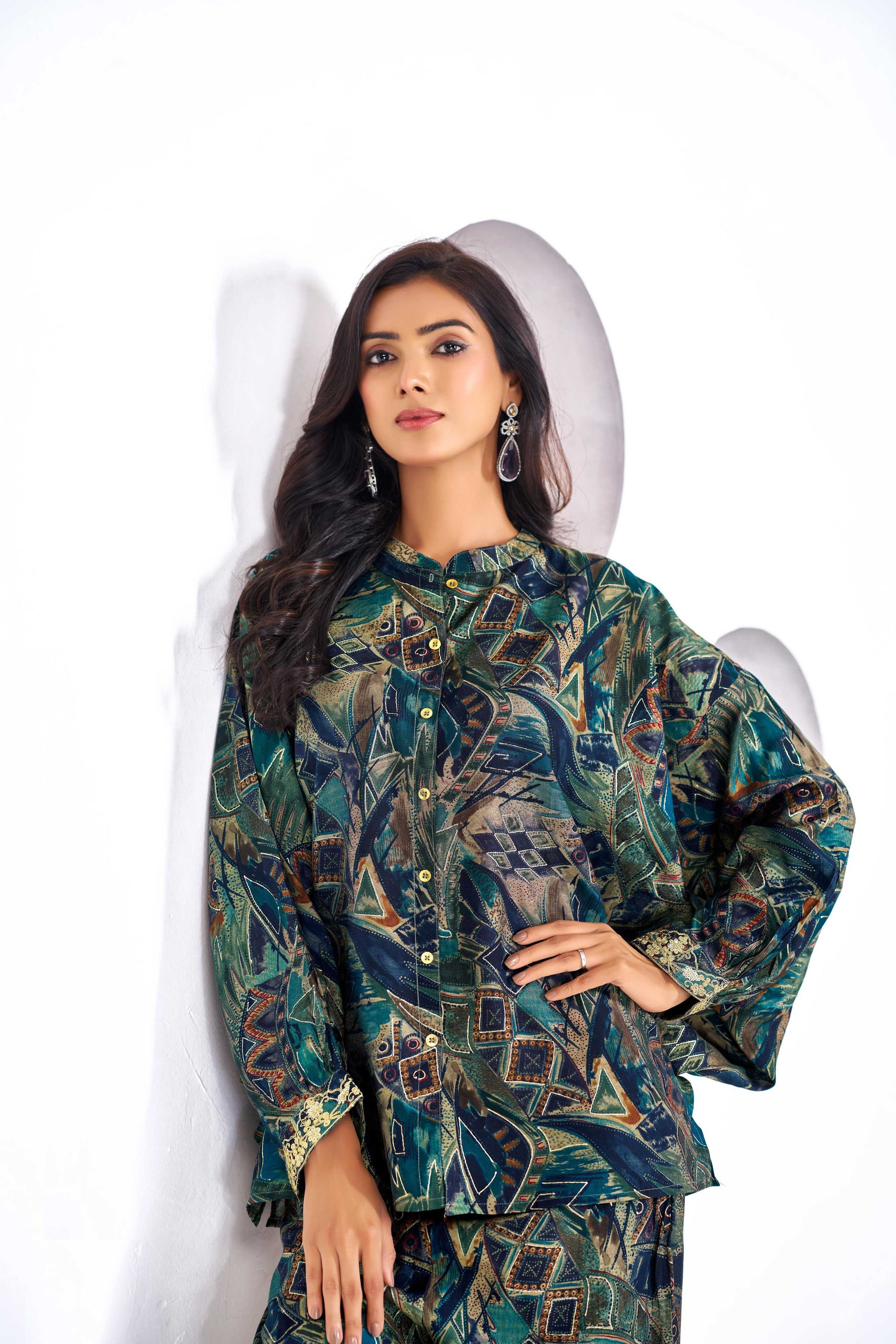BulBul Mehzabin Teal Co-Ord Set - Swadesiicart