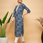 InWeave Women's Ankola Indigo With Tiles Hand Block Print Lace Straight Kurta - Swadesiicart