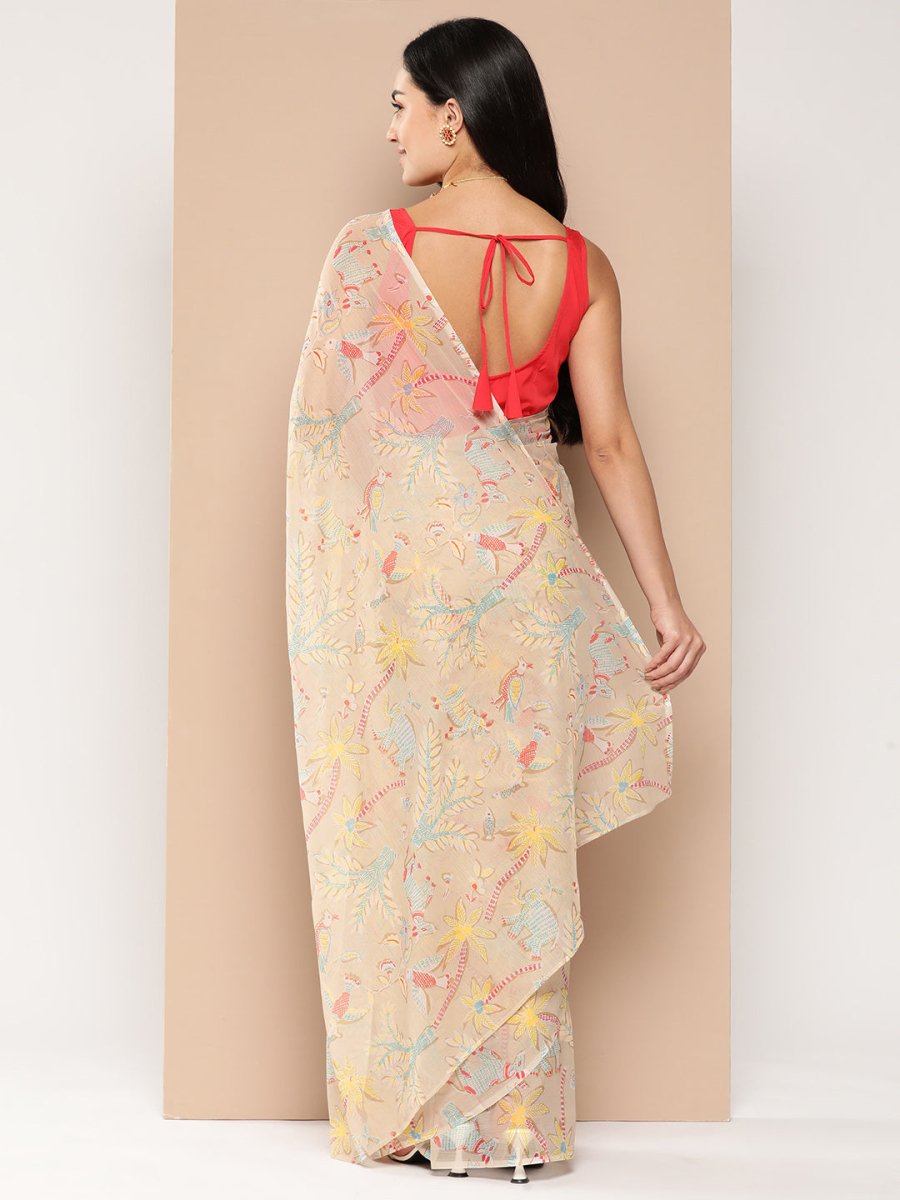 Ahalyaa Floral Printed Poly Chiffon Saree | Swadesiicart