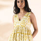 trueBrowns Lime Cotton Ikat Sleeveless Flared Dress | Swadesiicart