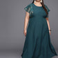 Ahalyaa Plus Size Floral Print Crepe Flared Sleeves A-line Maxi Ethnic Dress | Swadesiicart