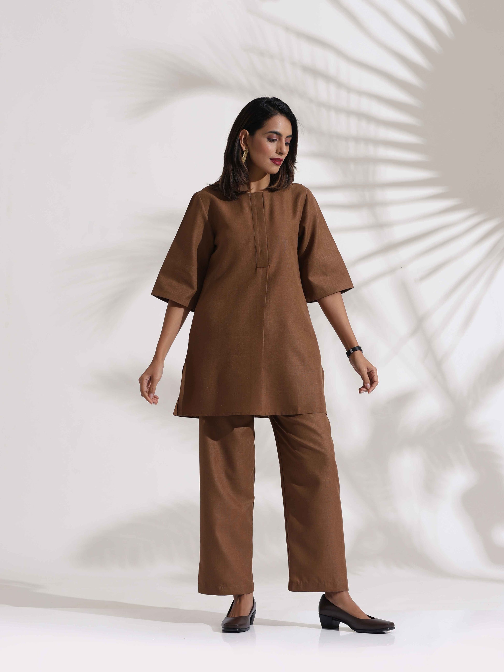 trueBrowns Brown Slub Co-ord Set - Swadesiicart