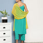 InWeave Women's Teal Lace Work Straight Strappy Kurta Set With Lime Green Chiffon Dupatta - Swadesiicart
