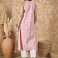 InWeave Pastel Peach Side Asymmetric Kurta Set - Swadesiicart