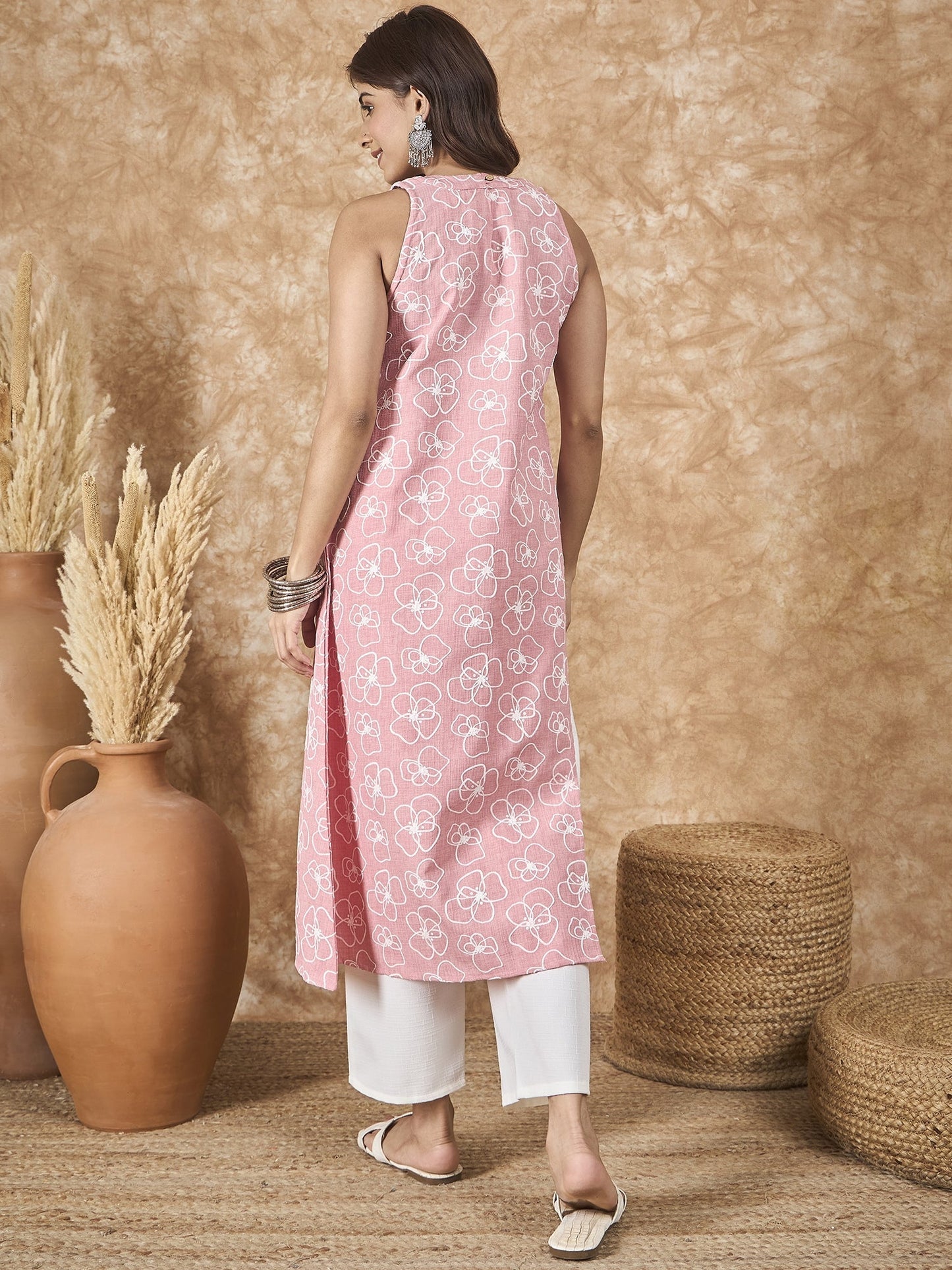 InWeave Pastel Peach Side Asymmetric Kurta Set - Swadesiicart