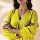 trueBrowns Lime Cotton Dobby Flared Dress | Swadesiicart