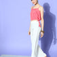 InWeave Women's Camel Brown Cream Pant Coord Set With Peach Crop Top - Swadesiicart