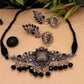 Tehzeeb Creations Women's Oxidised Necklace And Earring With Black Beads And Pearl - Swadesiicart