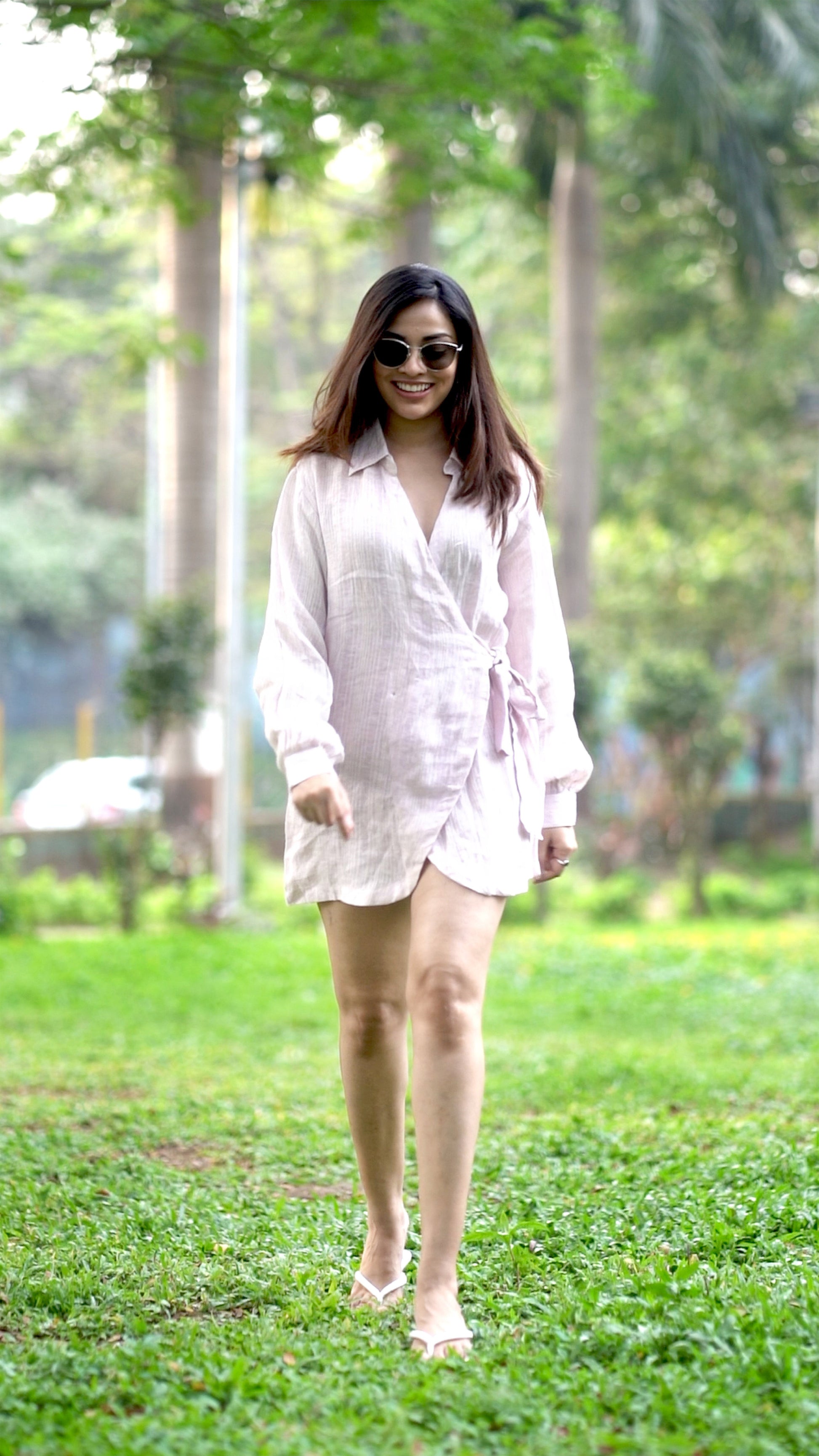 Noroke Linen Lilac Gold Wrap Shirt Dress | Swadesiicart