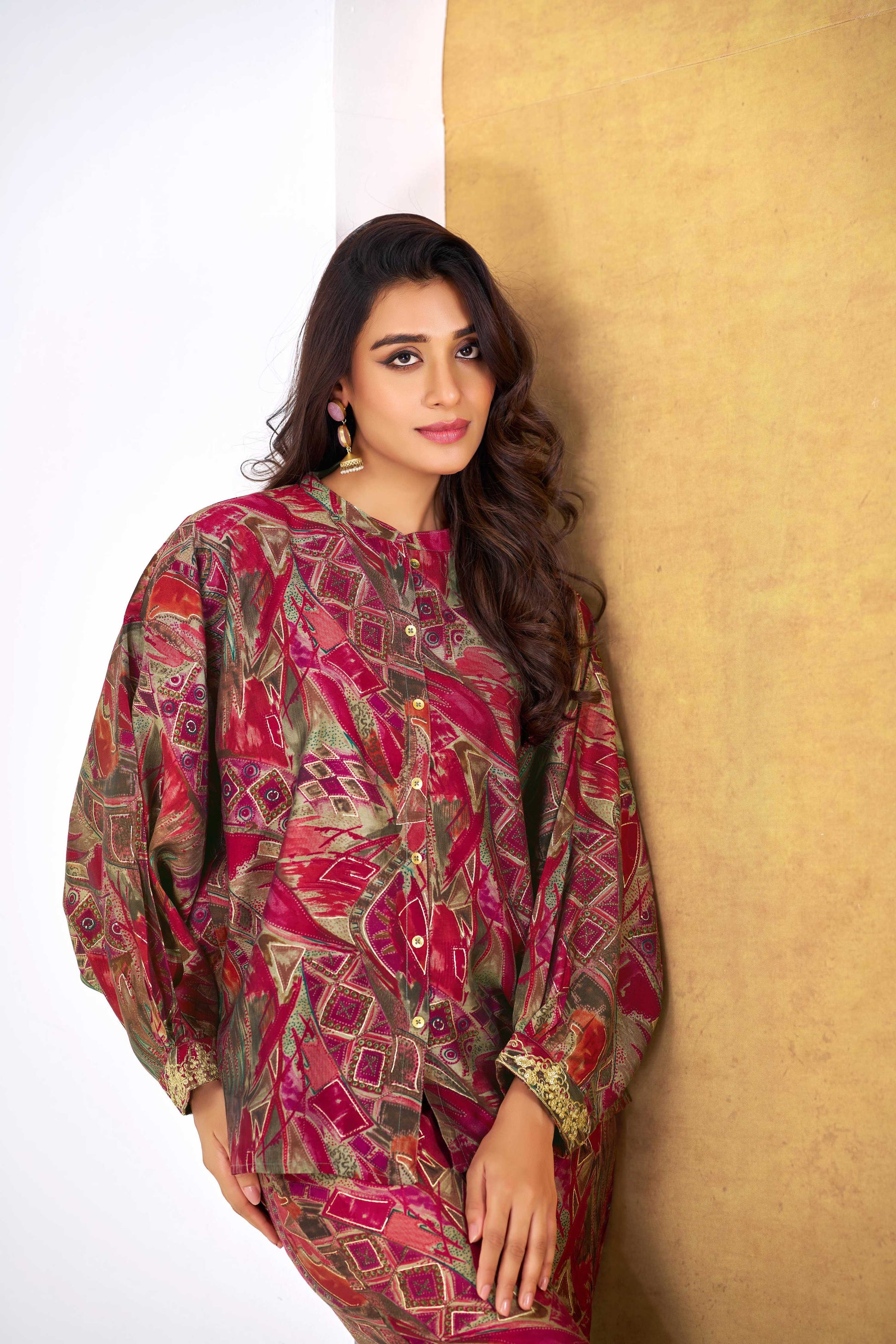 BulBul Mehzabin Red Co-Ord Set - Swadesiicart