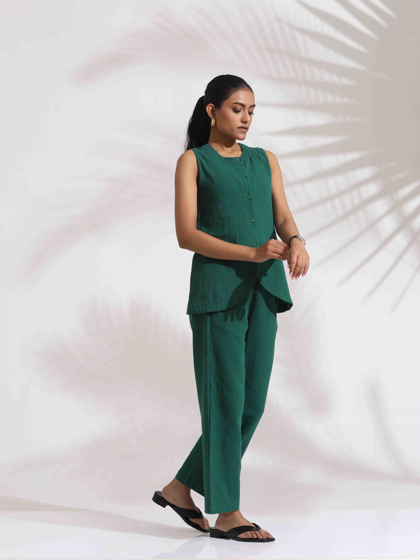 trueBrowns Green Cotton Co-ord Set - Swadesiicart
