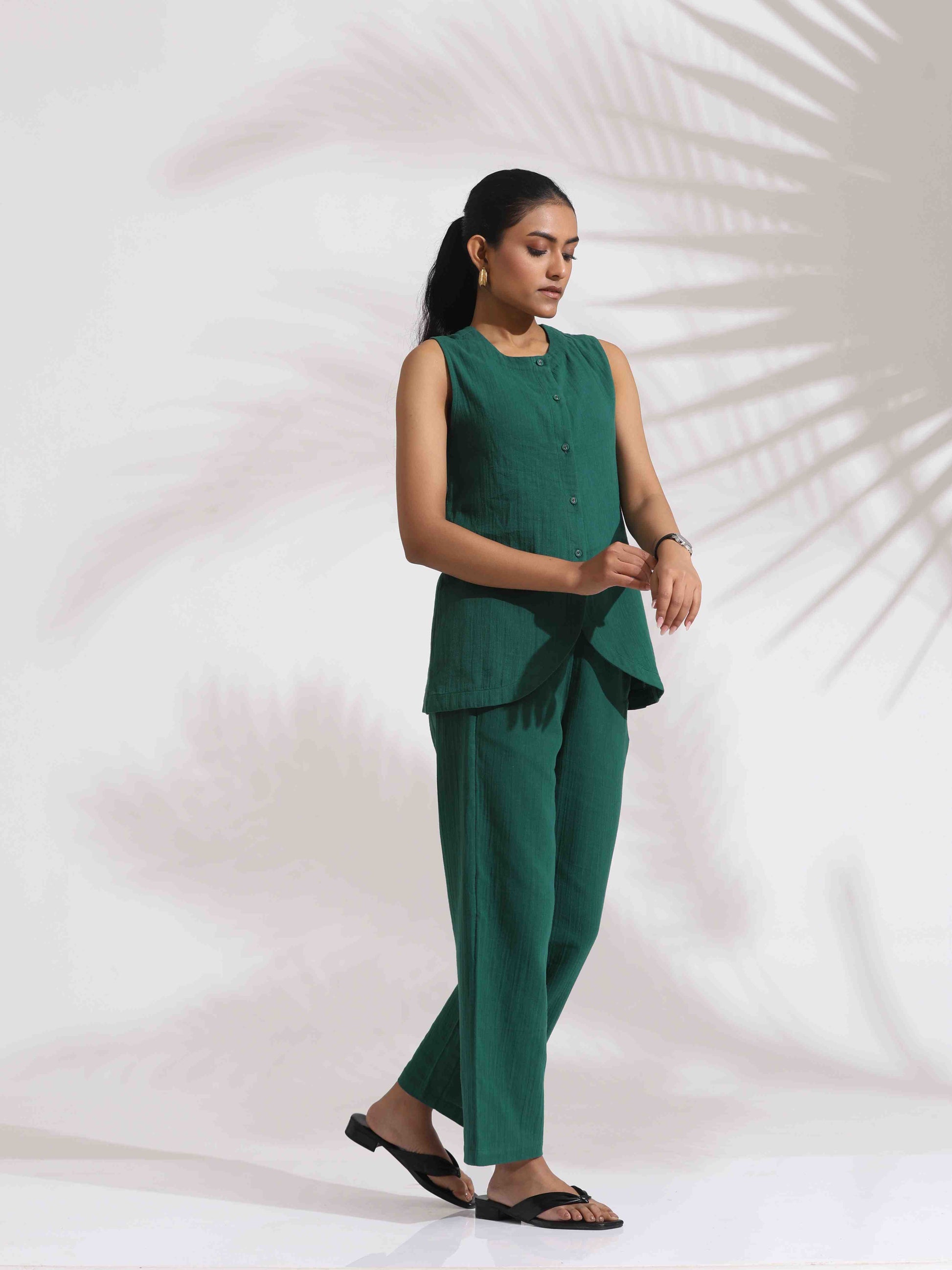 trueBrowns Green Cotton Co-ord Set - Swadesiicart