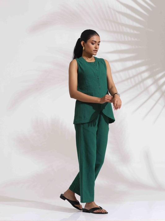 trueBrowns Green Cotton Co-ord Set - Swadesiicart