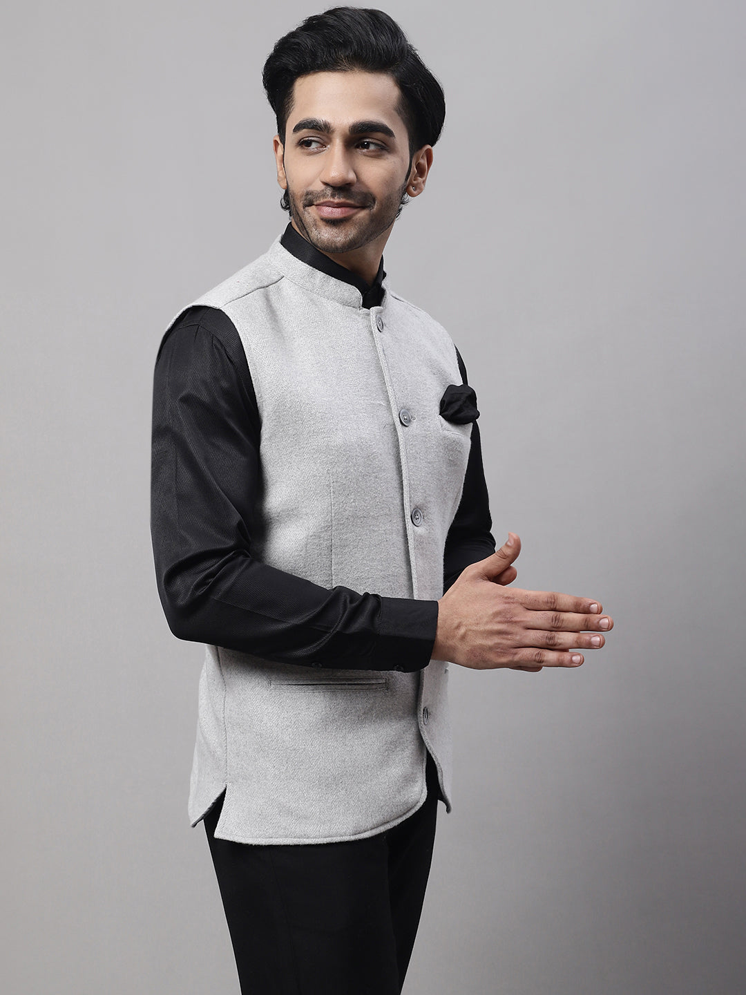 Even Apparels Men's Grey Pure Wool Nehru Jacket | Swadesiicart