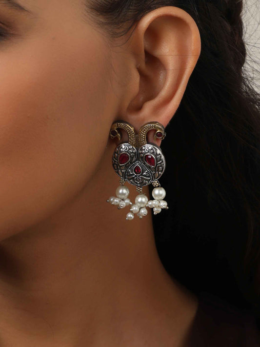 trueBrowns Silver Gold Tone Peacock Stud Earrings | Swadesiicart