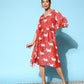 InWeave Women's Bright Pink Indian Bull Print Kaftan - Swadesiicart