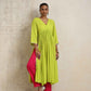 trueBrowns Lime Crinkle Anarkali Flared Kurta Set | Swadesiicart