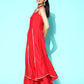 InWeave Women's Red Gota Strappy Kurta Set - Swadesiicart