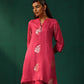 trueBrowns Pink Floral Viscose Silk Round Neck Co-ord Set - Swadesiicart