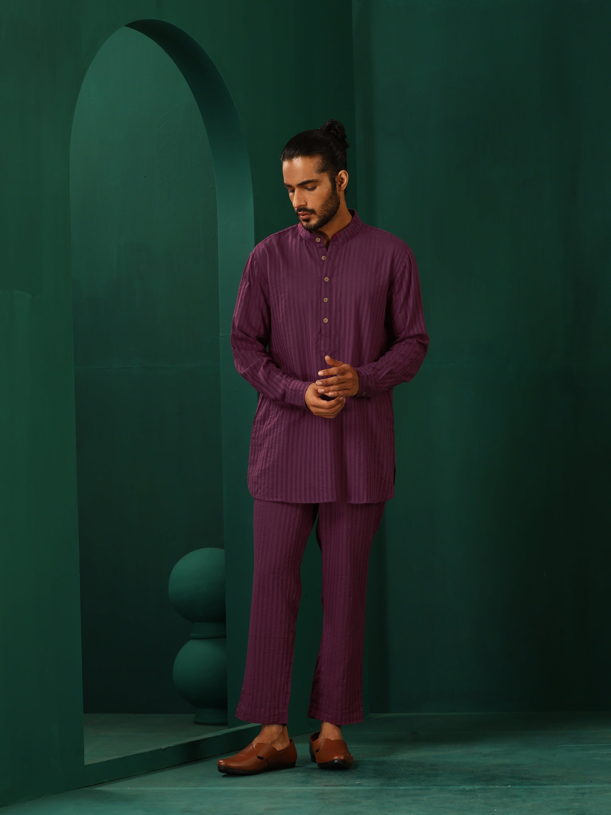 trueBrowns Men's Purple Dobby Co-ord Set - Swadesiicart