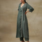 trueBrowns Dark Green Bandhani Printed Silk Angrakha Kurta Pant Set | Swadesiicart