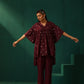 trueBrowns Wine Diamond Viscose Silk Waist Sleeve Gathered Co-ord Set - Swadesiicart